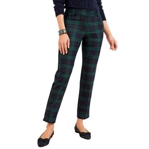 Talbots Hampshire Ankle Pants 8P Black Watch Plaid Velvet Stripe Green Navy Wool